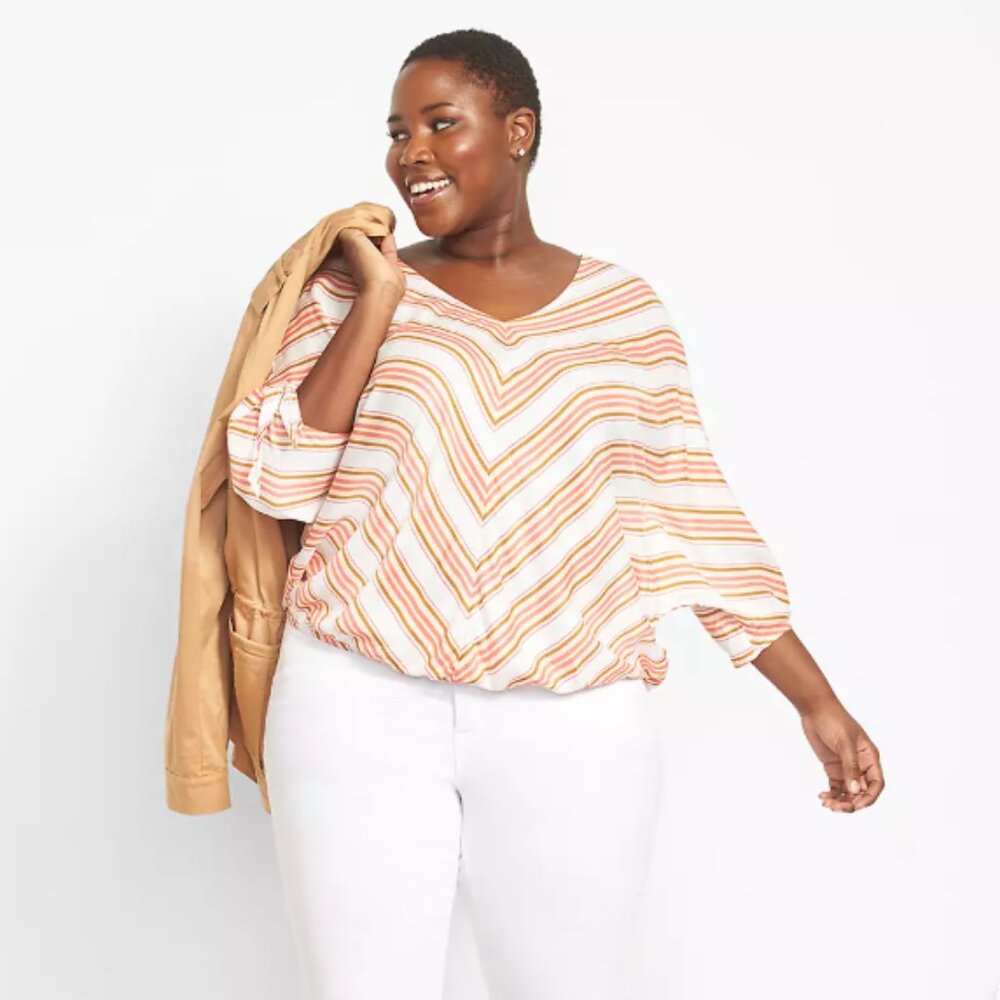 New Lane Bryant Orange Brown Striped Chevron Ultra Soft Rayon Comfy Top sz 22/24